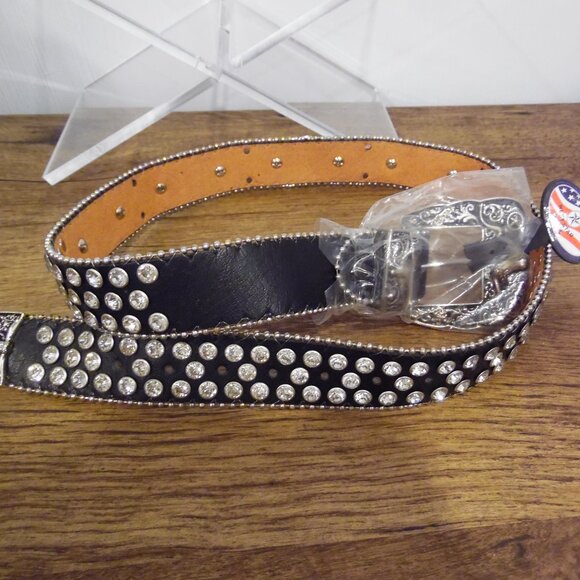 West Star Texas Genuine Leather Belt Black with silver trim and bling Size XL main image 7